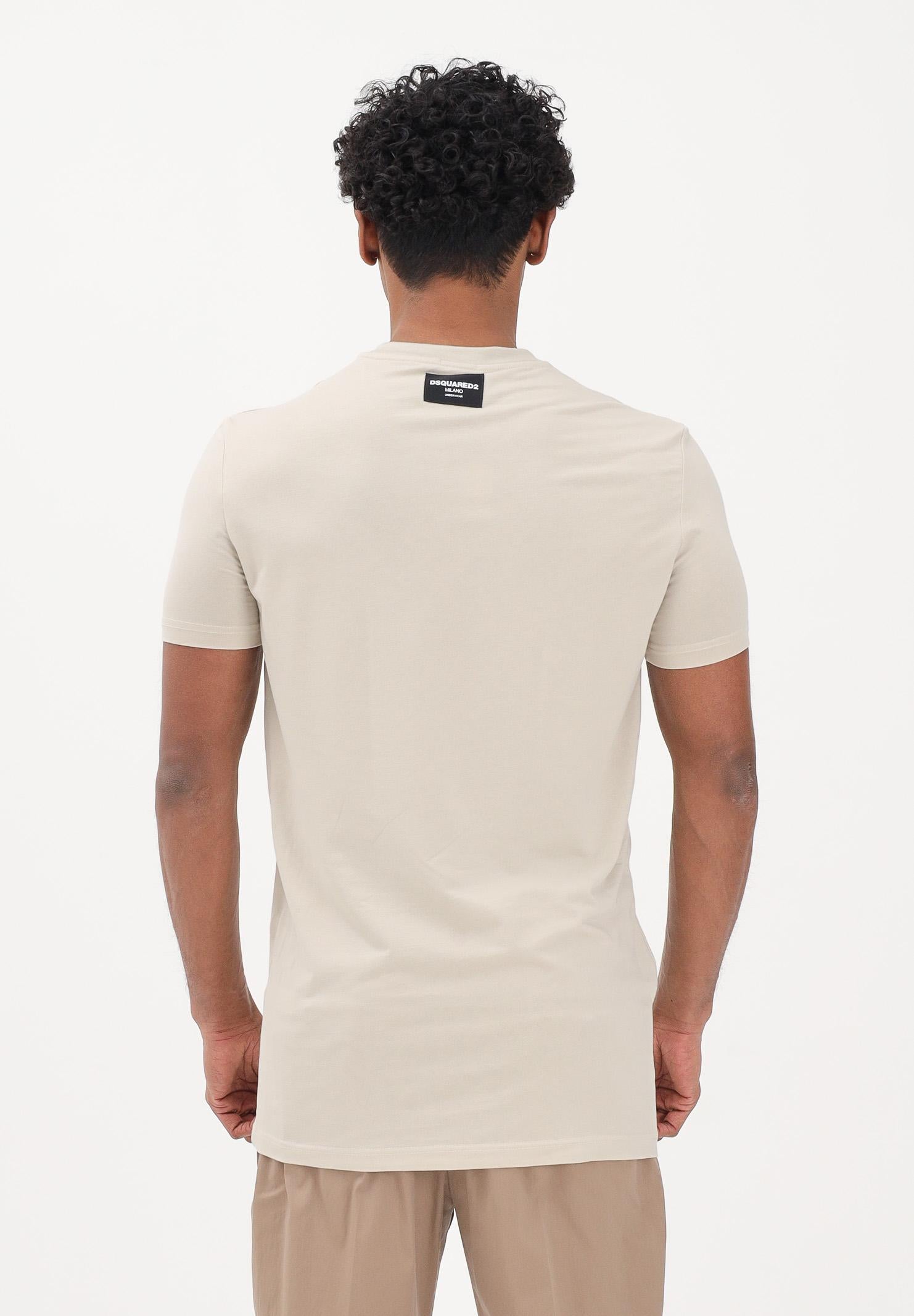 DSQUARED2 T-shirt a manica corta beige da uomo con patch logo D9M206240 266 DSQUARED2 