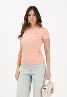 LACOSTE T-shirt a manica corta rosa pesca da donna in cotone a costine TF5538 UI2 LACOSTE 