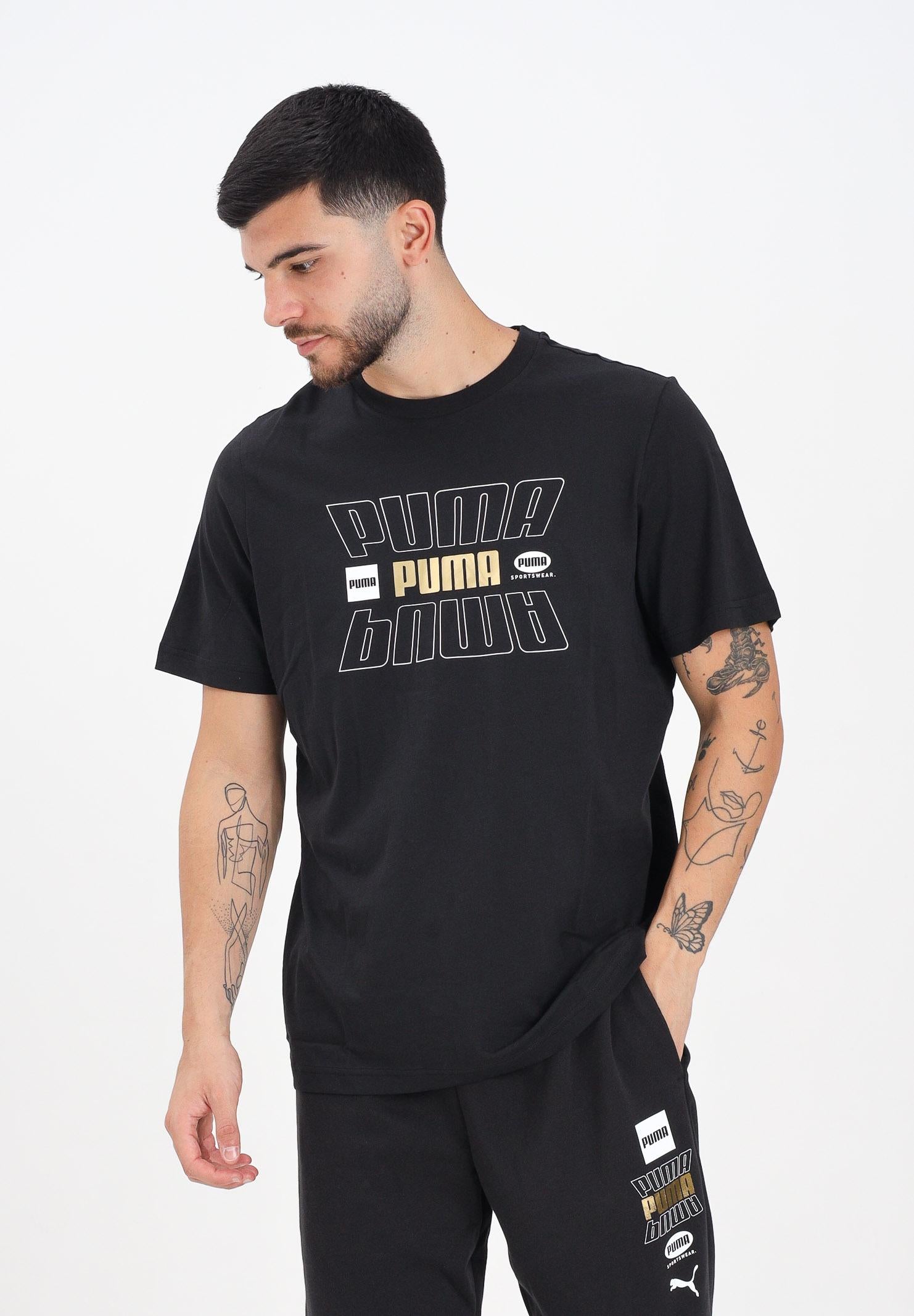 PUMA T-shirt a manica corta nera da uomo con stampa logo 688189 01 PUMA 