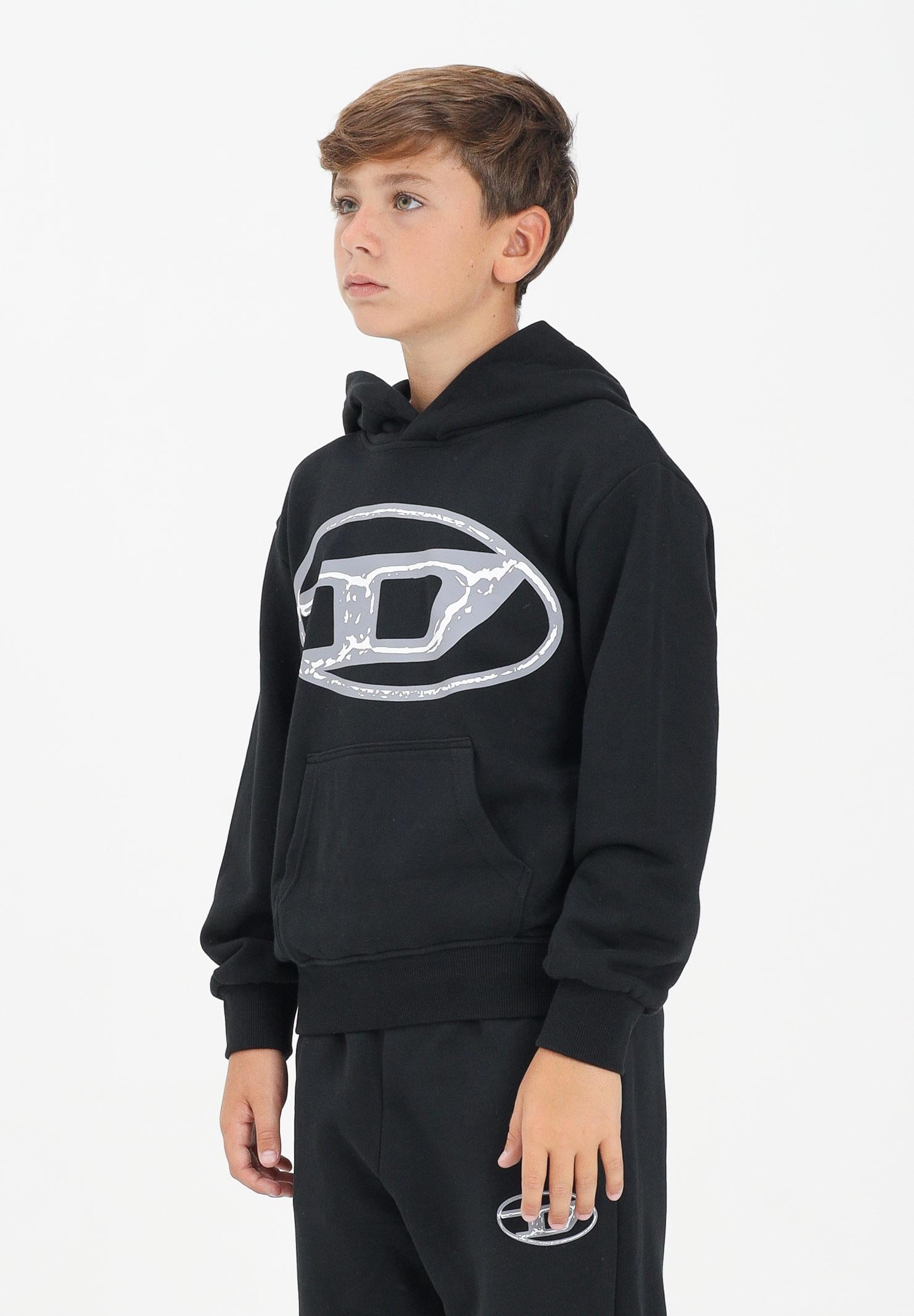 DIESEL Felpa con cappuccio nera per donna, ragazzi e bambini con maxi logo Oval D J02487KYAQK K900 DIESEL 