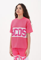 GCDS T-shirt a manica corta fucsia per donna, ragazze e bambine con logo Z0UJQC585J105 566A GCDS 