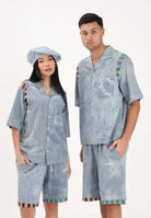 BARROW Camicia a manica corta celeste per uomo e donna con stampa micro check S6BWUASI055 172 BARROW 