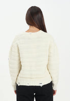 MAISON MARGIELA Maglioncino girocollo panna per donna, ragazzi e bambini in misto lana a coste con rotture<BR/> M60880MM06P M6101 MAISON MARGIELA 