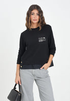 ELISABETTA FRANCHI Felpa girocollo nera da donna con dettagli in popeline MD00656E2 110 ELISABETTA FRANCHI 