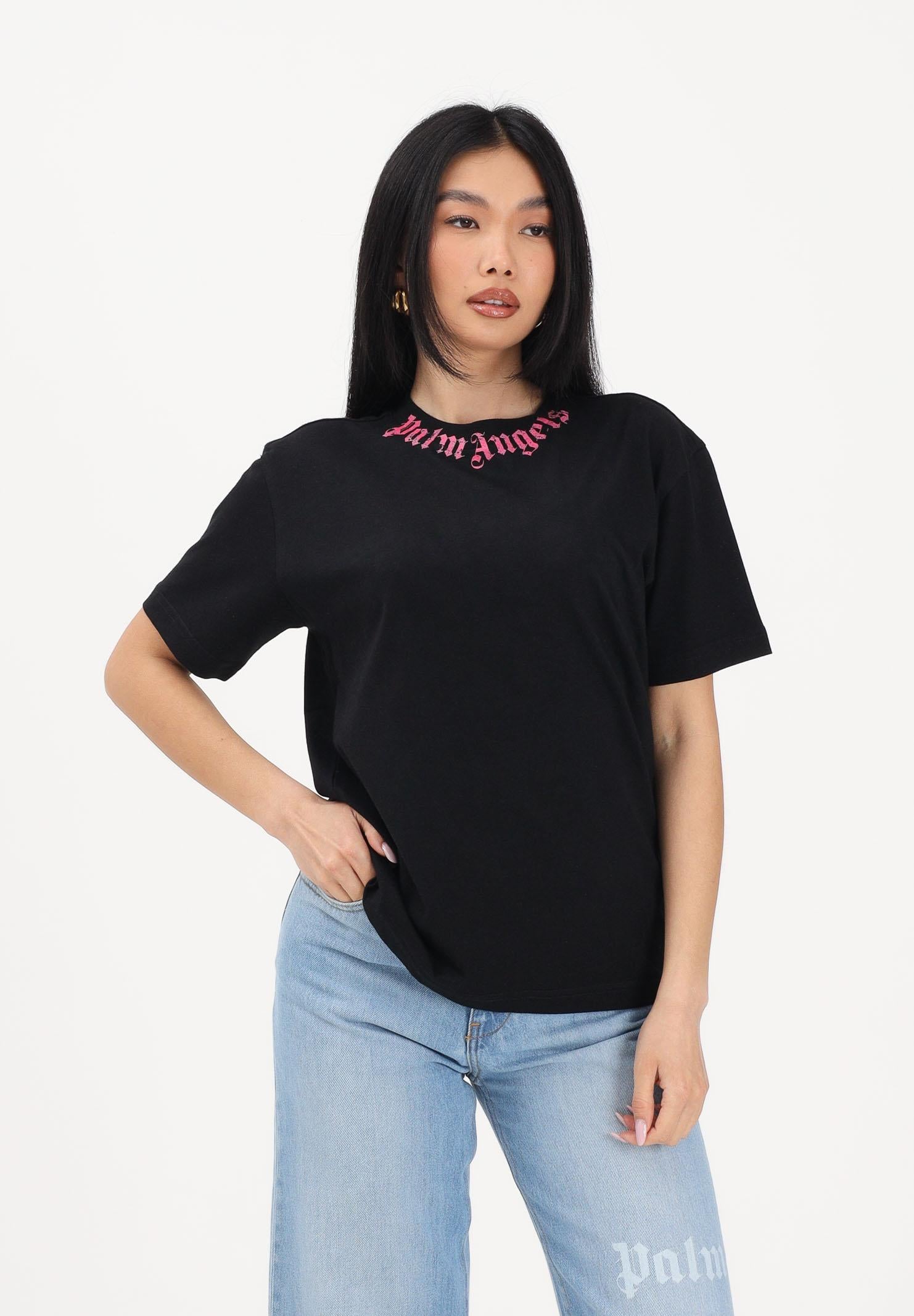 PALM ANGELS T-shirt a manica corta nera per donna, ragazze e bambine con logo PGAA002S26JER005 110 PALM ANGELS 