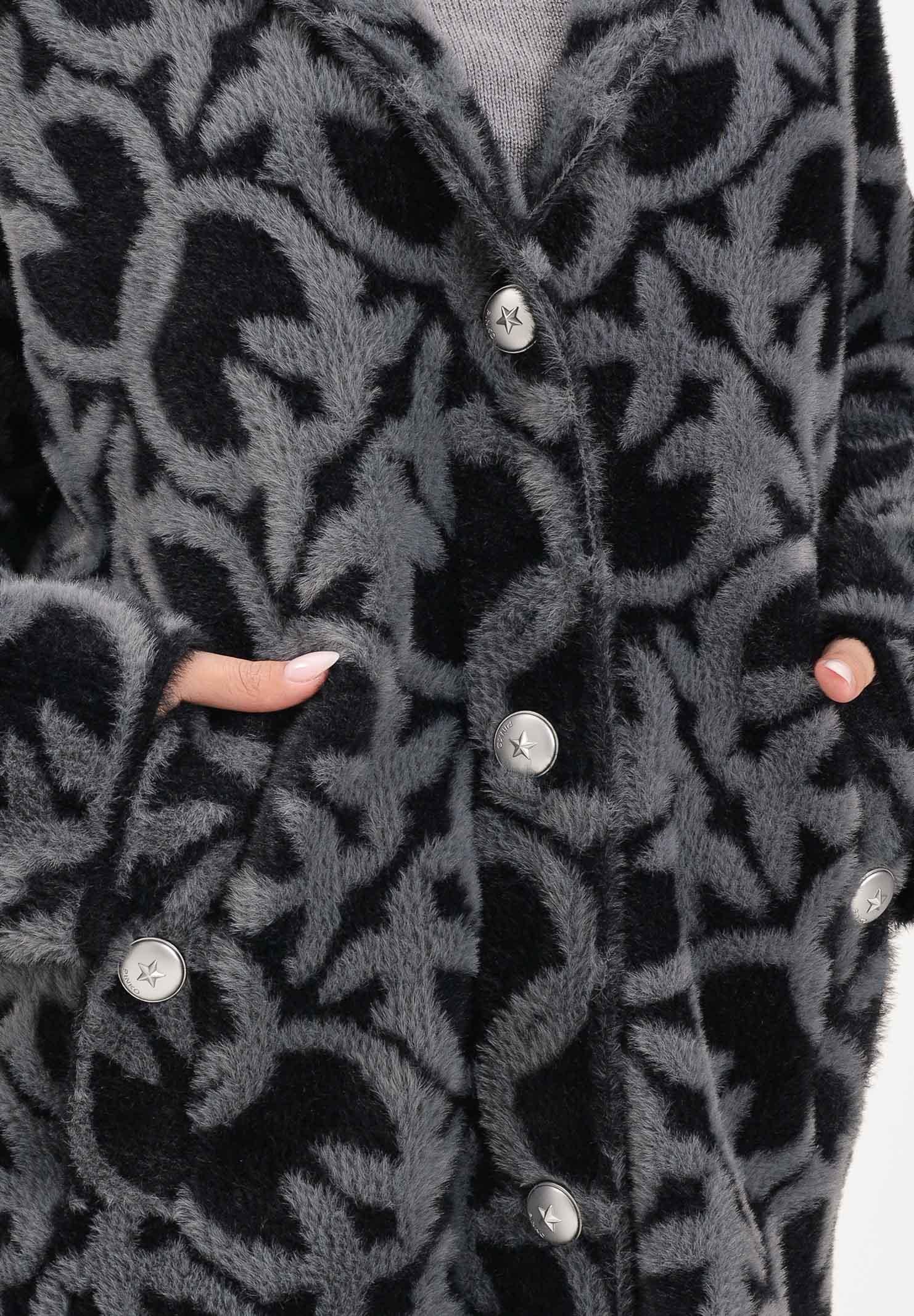 PINKO Cappotto grigio e nero da donna con fantasia logo jacquard 105415A2WY IZ9 PINKO 