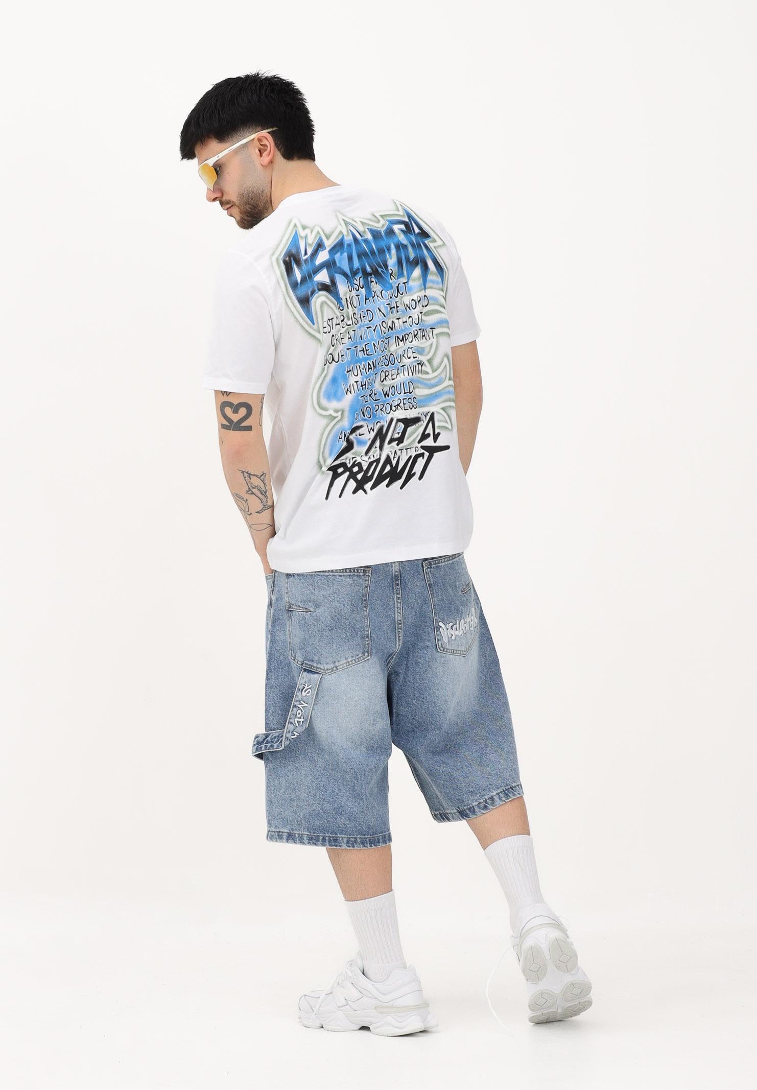 DISCLAIMER Shorts in denim chiaro da uomo con dettagli carpenter e stampa sul retro 26EDS55441 DE DISCLAIMER 