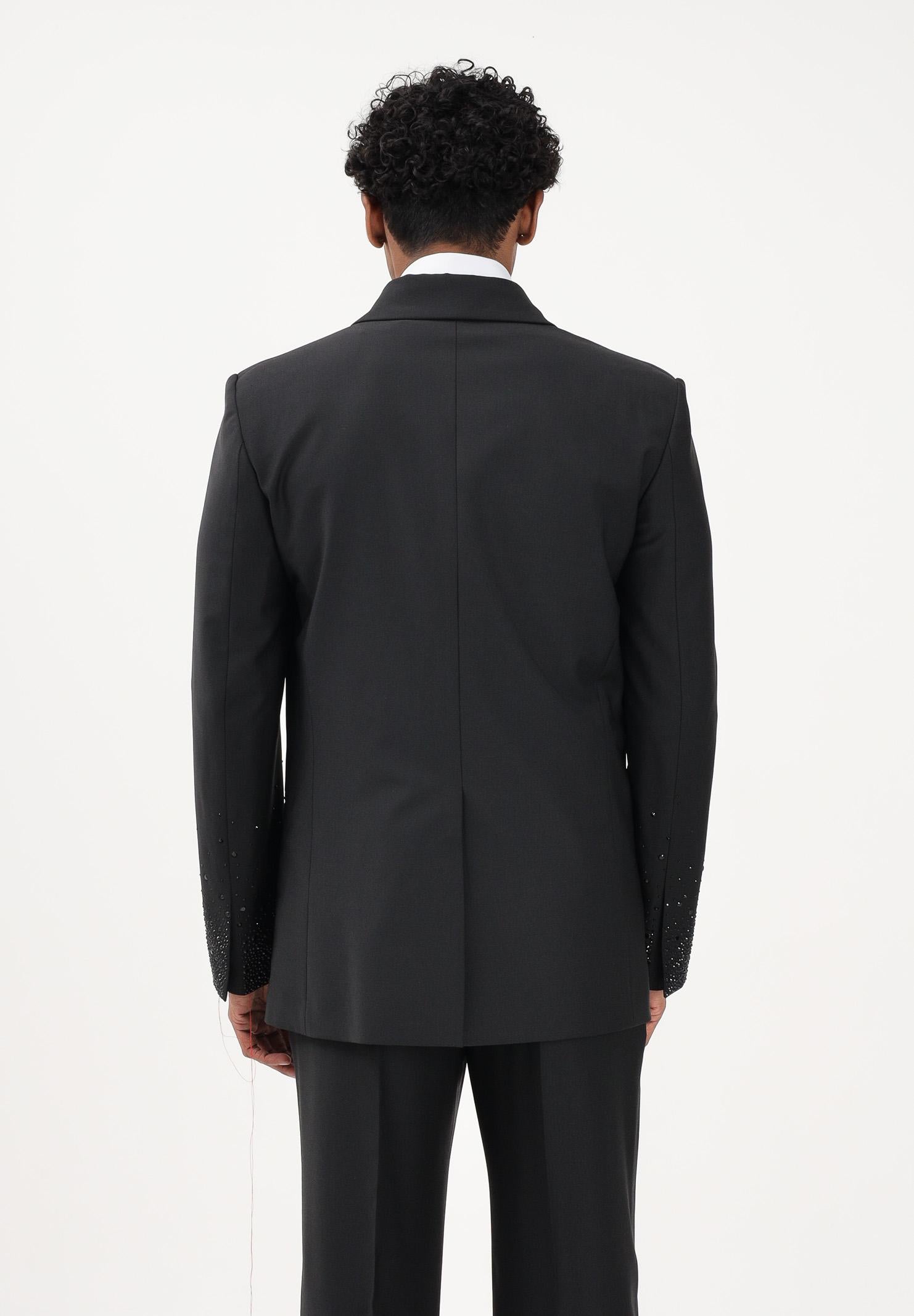 PATRIZIA PEPE Giacca doppiopetto nera da uomo con strass sulle maniche 5S743EA1WK K102 PATRIZIA PEPE 