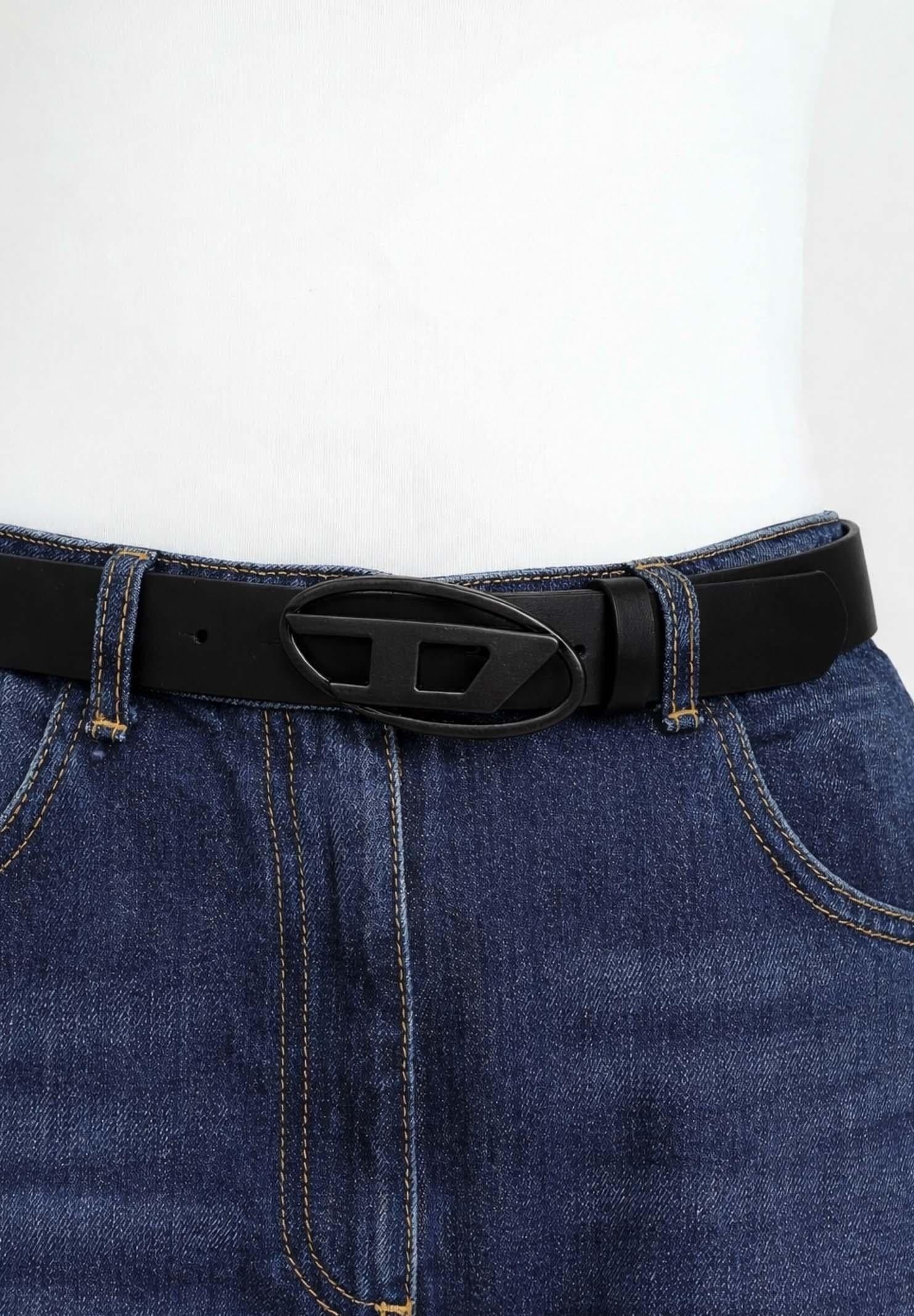 DIESEL Cintura nera per uomo e donna arricchita da fibbia con logo Oval J02595KXBLR K900 DIESEL 