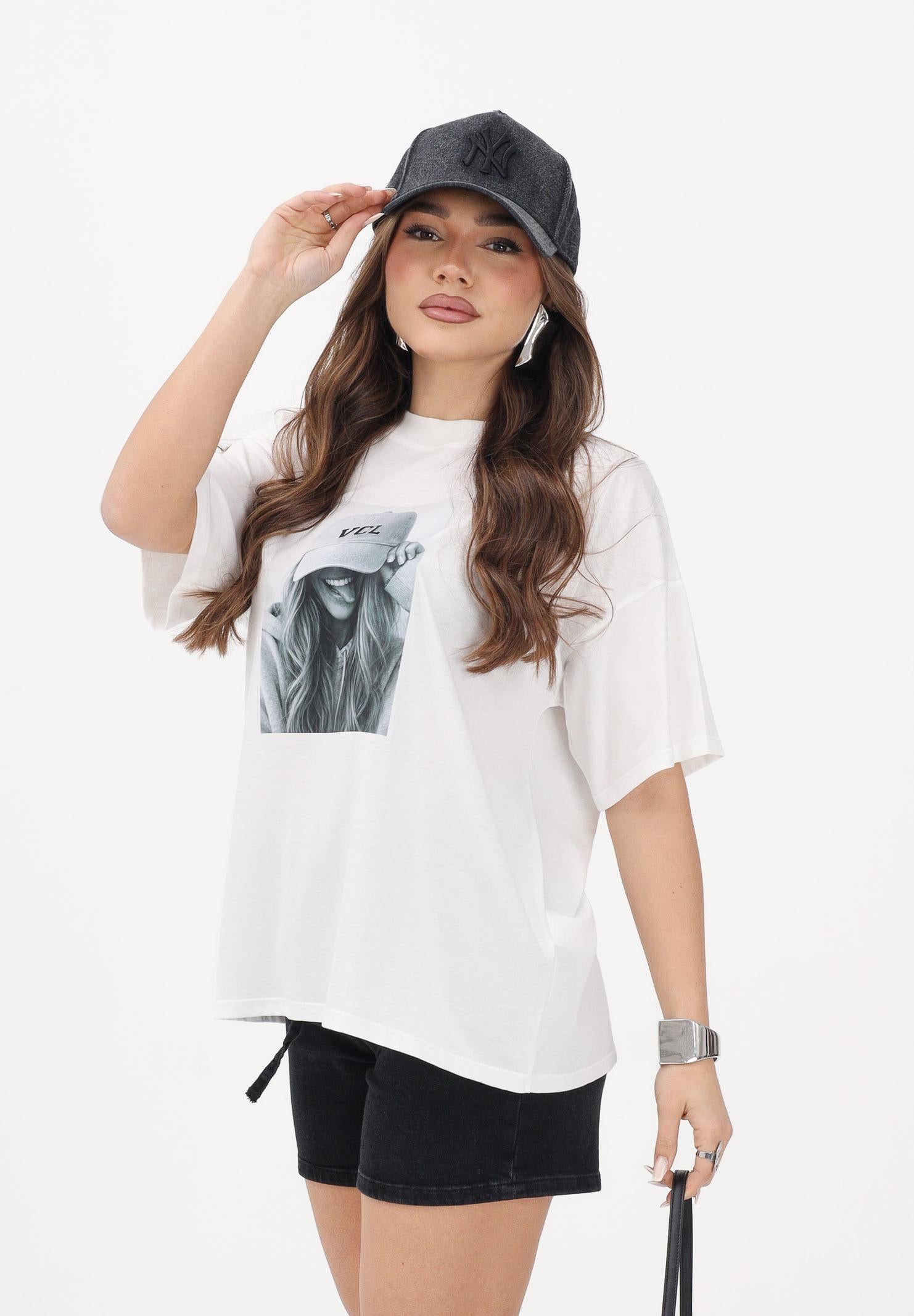 VICOLO T-shirt a manica corta bianca da donna con stampa RAB0495 02 VICOLO 