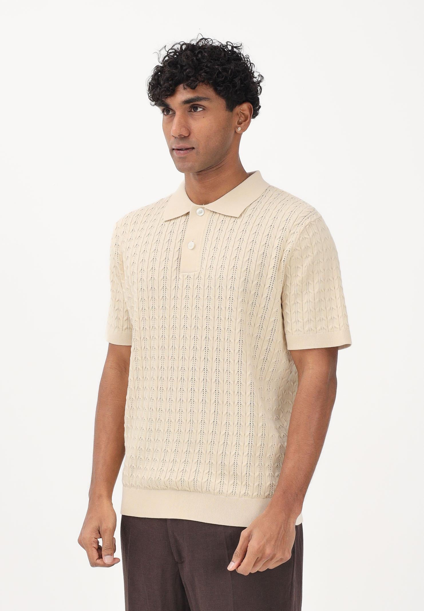 SELECTED HOMME Polo a manica corta in maglia beige chiaro da uomo 16100065 AN SELECTED HOMME 