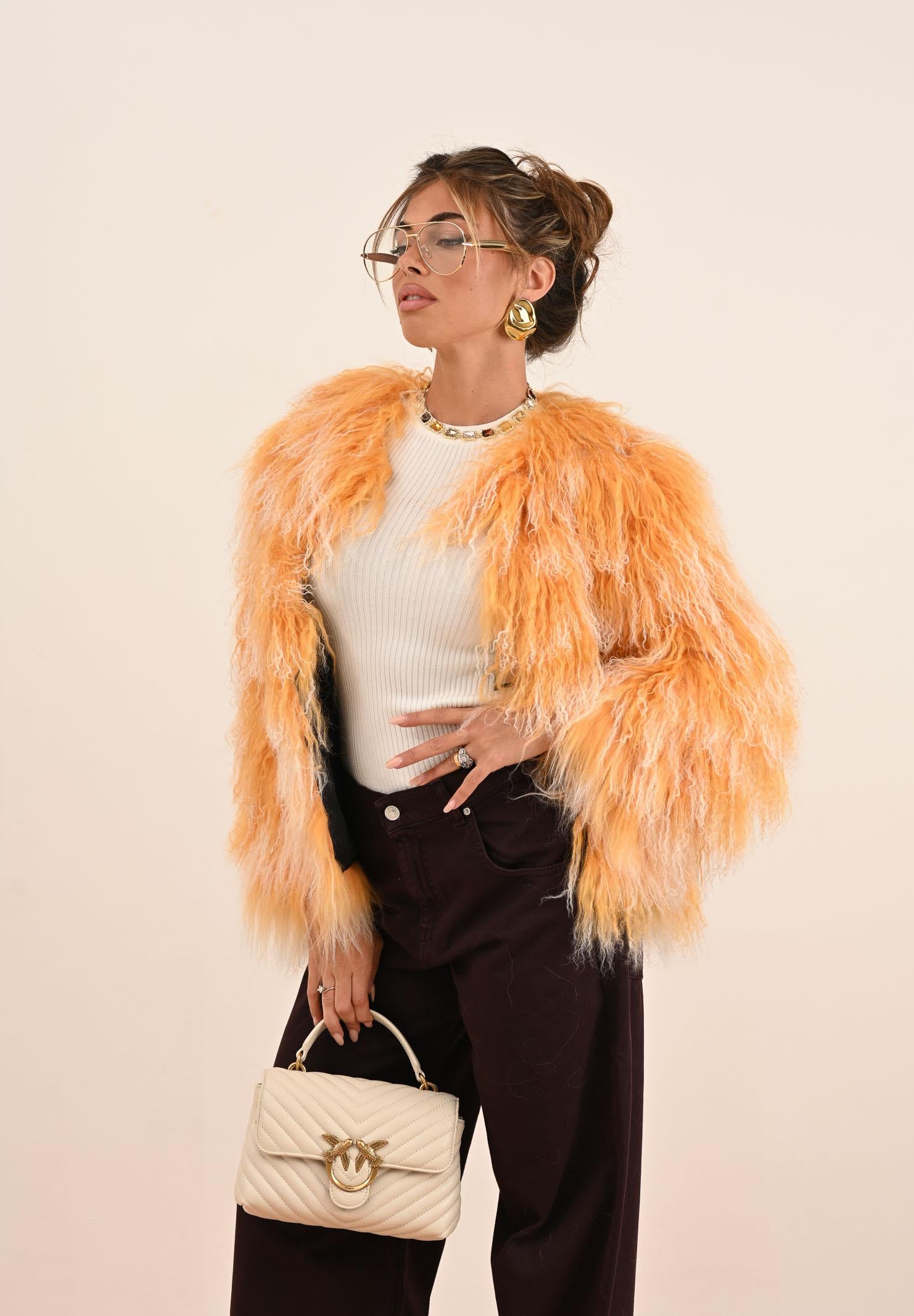 MEHRAN Pelliccia arancione da donna con sfumature chiare 25152ORAWHT ORAWHT MEHRAN 