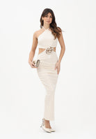 SHIT Abito midi crema da donna con spilla fiore SH26034 CR SHIT 
