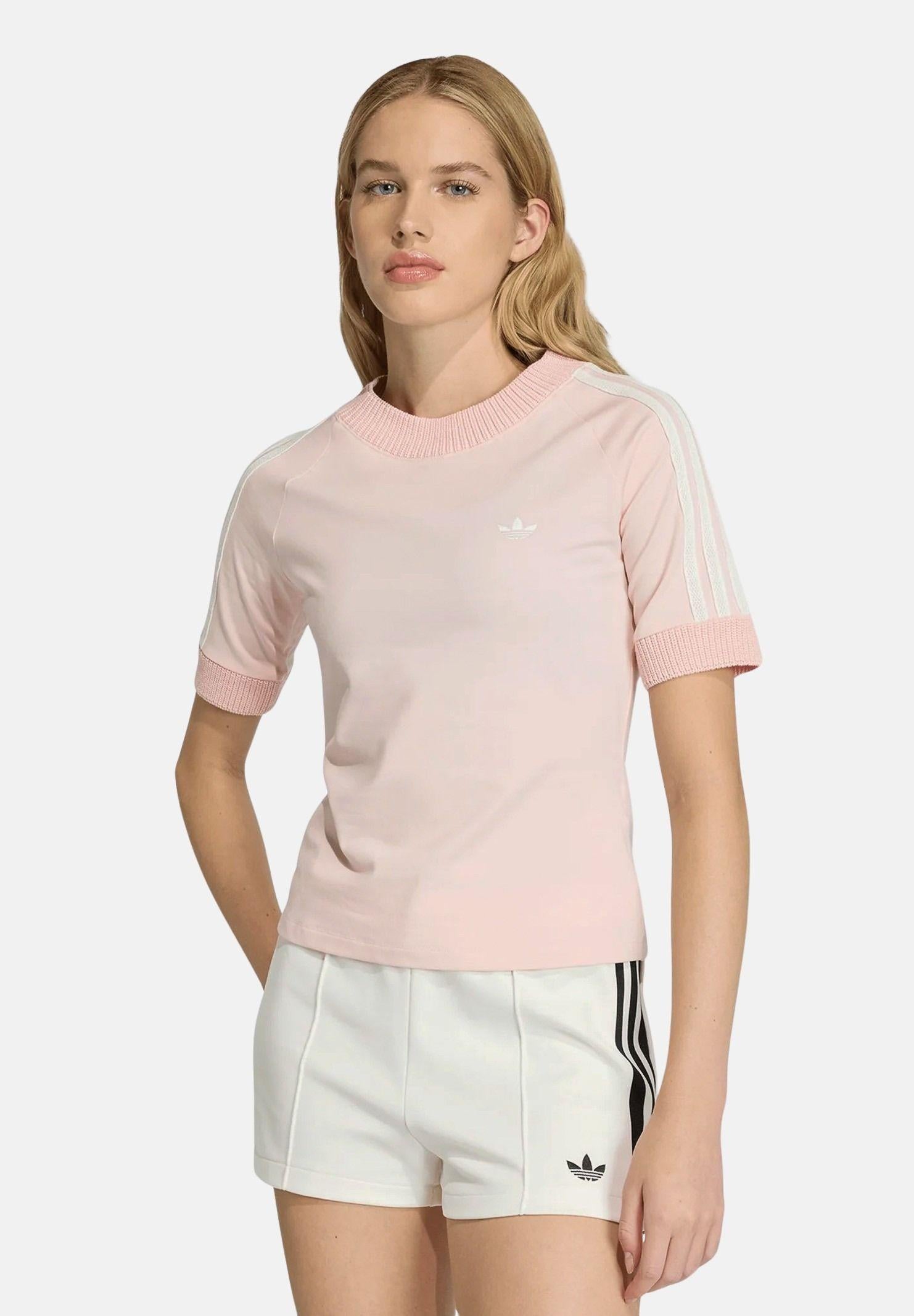 ADIDAS ORIGINALS T-shirt Cali Tee with Knitted Crochet Details Sandy Pink rosa donna. KD4317 . ADIDAS ORIGINALS 