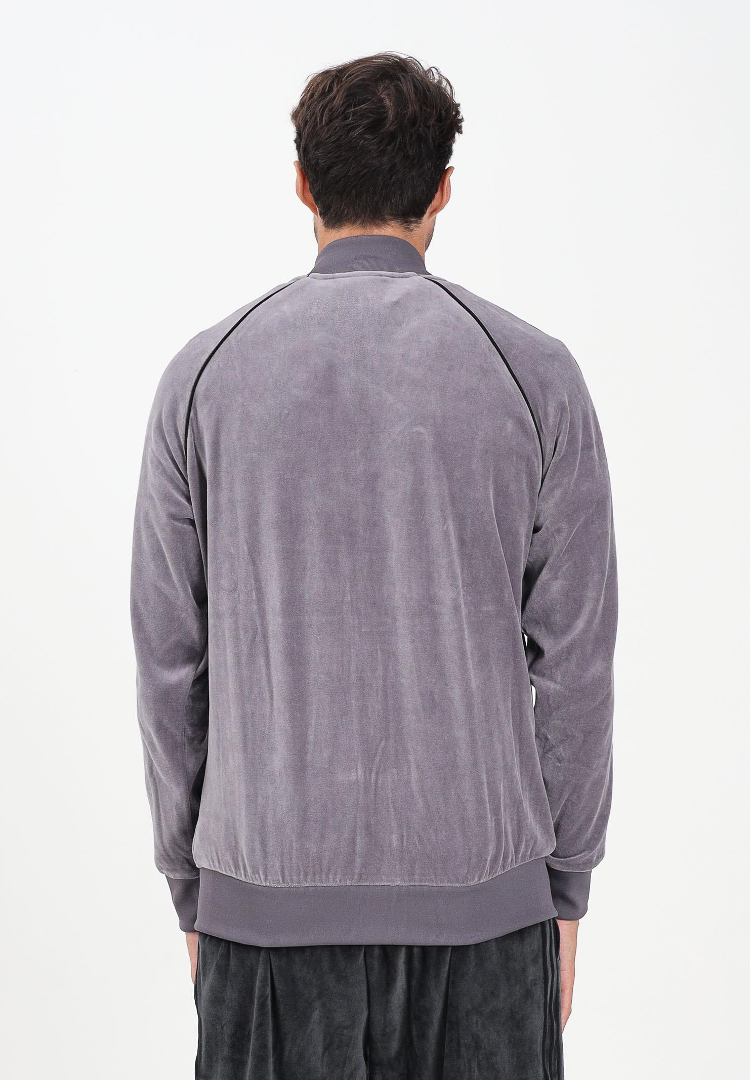 ADIDAS ORIGINALS Felpa con zip SST Adicolor Velour grigia da uomo JX1562 . ADIDAS ORIGINALS 