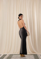 ELISABETTA FRANCHI Abito lungo nero e panna da donna con zebra jacquard AM98S61E2 685 ELISABETTA FRANCHI 