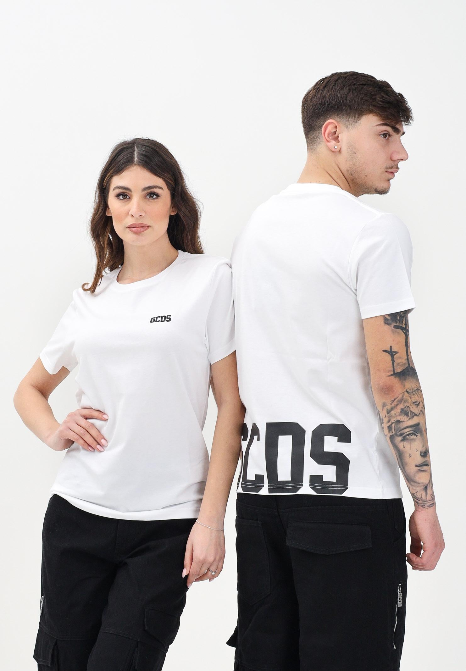 GCDS T-shirt a manica corta bianca per uomo e donna con logo sul retro Z0MLQC101J023 100B GCDS 