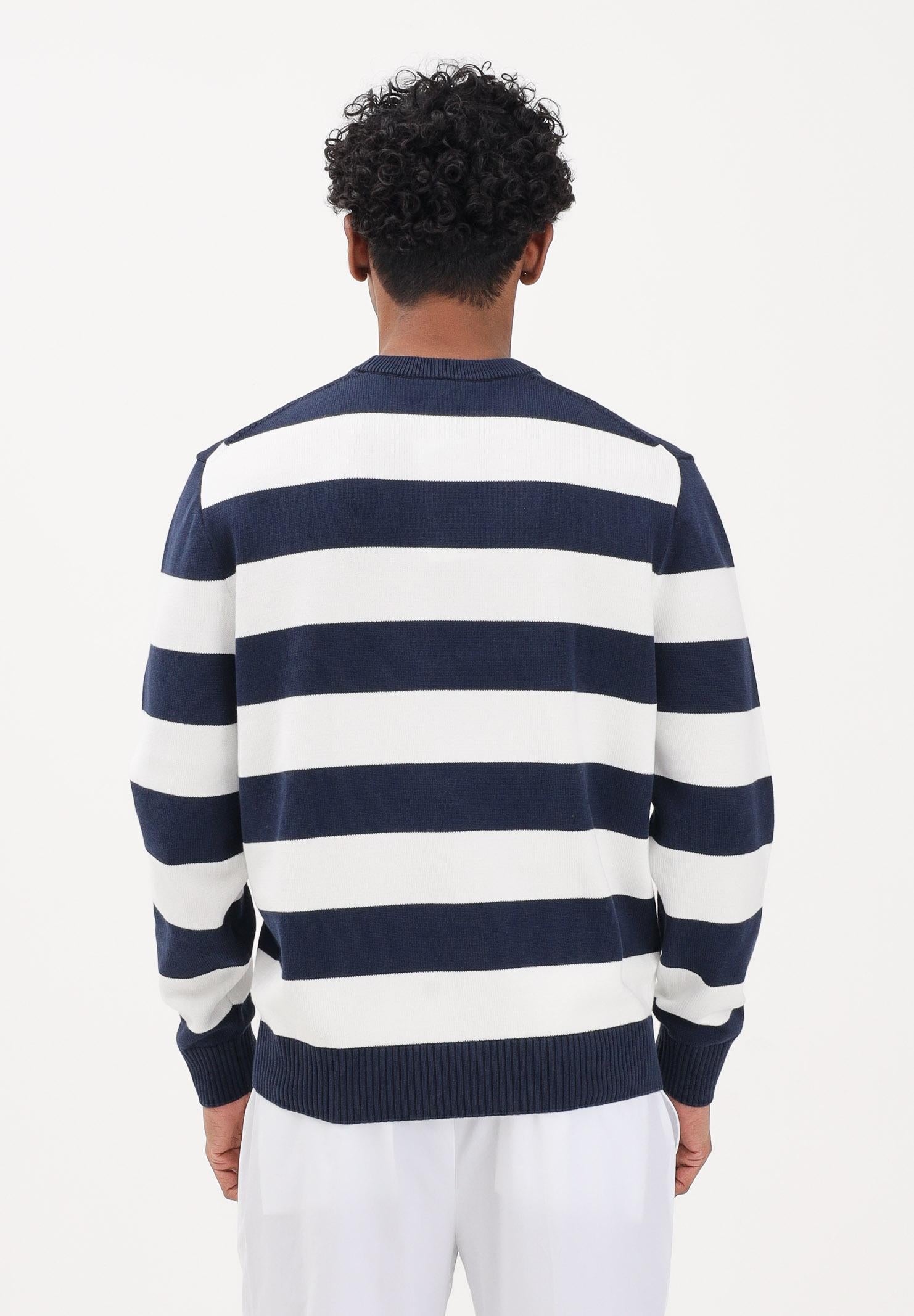 LACOSTE Maglioncino girocollo bianco e blu da uomo con motivo a righe vistose AH0608 HHW LACOSTE 