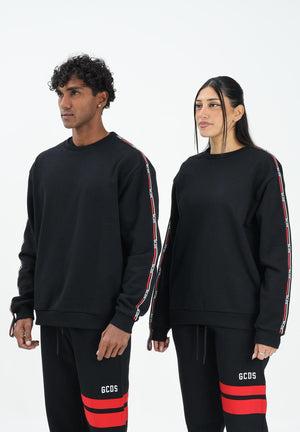 GCDS Felpa girocollo nera per uomo e donna con bande logate B2EM1501JD1 99 GCDS 