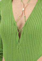 ELISABETTA FRANCHI Body a manica lunga verde da donna con dettaglio gioiello BK83S61E2 EV3 ELISABETTA FRANCHI 