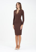 ELISABETTA FRANCHI Abito midi marrone da donna con catena gioiello AB80557E2 EA3 ELISABETTA FRANCHI 