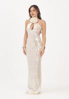 SHIT Abito lungo champagne da donna con paillettes e spilla SH26002 NU SHIT 