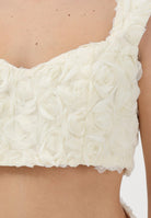 SHIT Top elegante color crema da donna realizzato in tessuto decorato con applicazioni floreali in rilievo SH26024 CR SHIT 