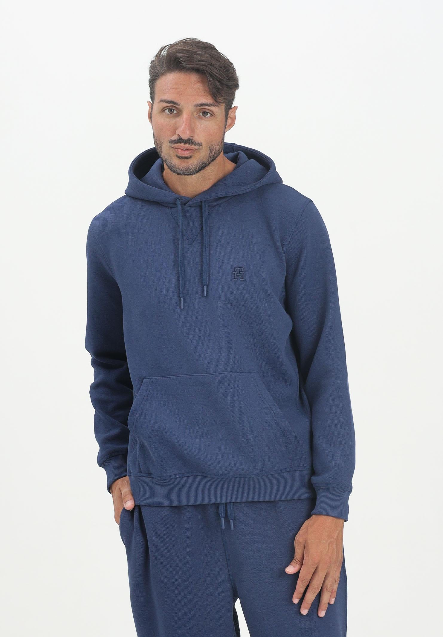 TOMMY HILFIGER Felpa con Cappuccio Blu Uomo Monogramma