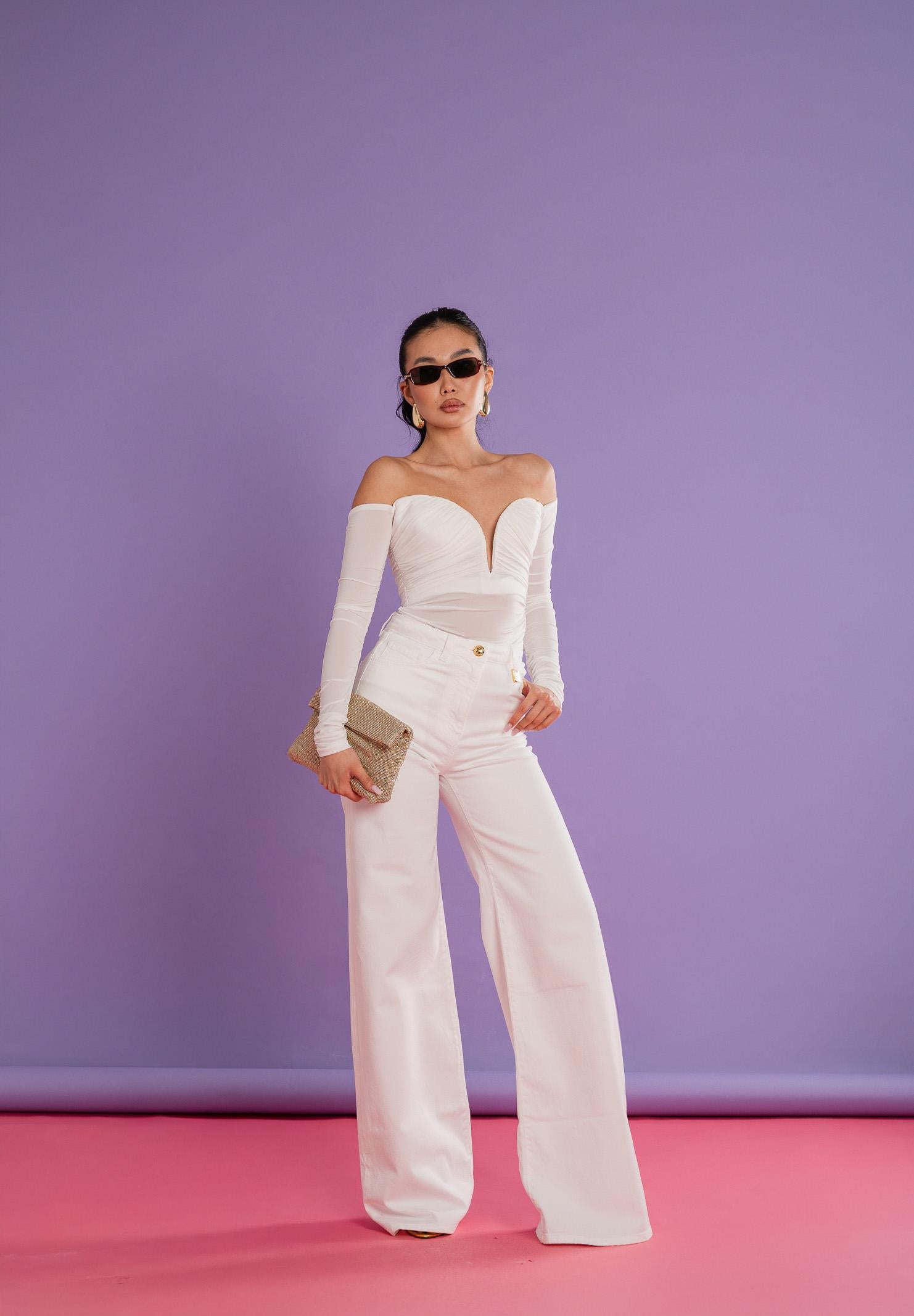 ELISABETTA FRANCHI Jeans a palazzo avorio da donna PJ23N61E2 360 ELISABETTA FRANCHI 