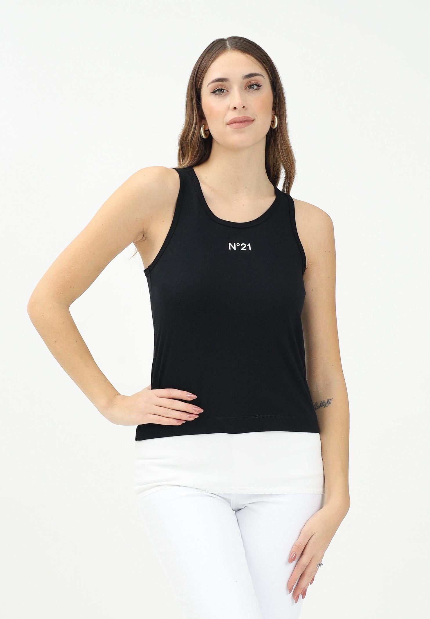 N21 Canotta nera per donna e bambina con stampa logo N2102FN0153 0N900 N21 