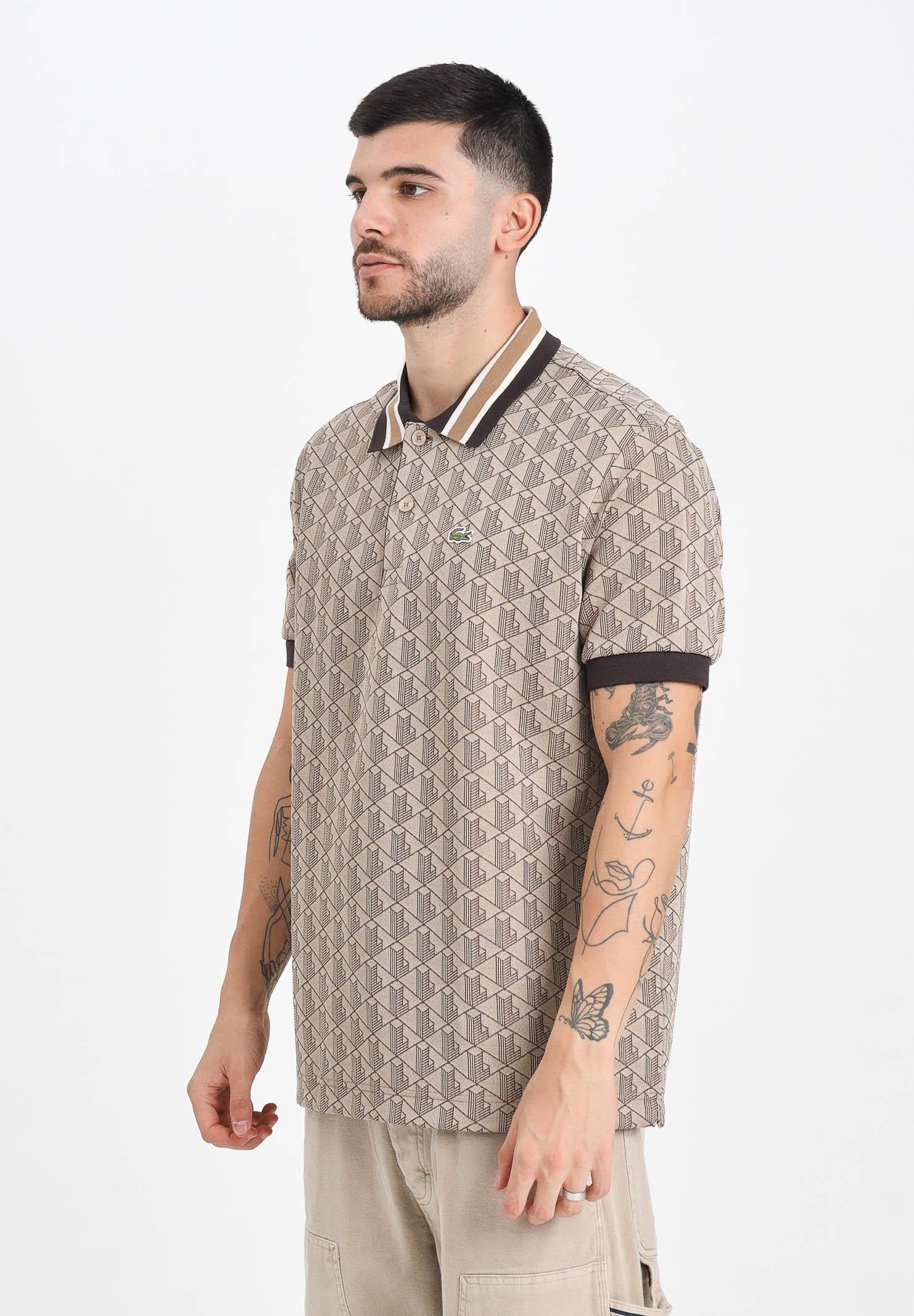 LACOSTE Polo a manica corta beige da uomo in jacquard con monogramma DH1417 6IR LACOSTE 