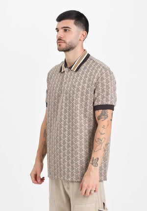 LACOSTE Polo a manica corta beige da uomo in jacquard con monogramma DH1417 6IR LACOSTE 