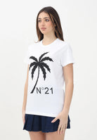 N21 T-shirt a manica corta bianca per donna, ragazzi e bambini con grafica palm tree e logo N2104GN0080 0N100 N21 