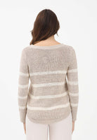 ONLY Maglioncino girocollo beige da donna con motivo a righe panna 15113356 SITA ONLY 
