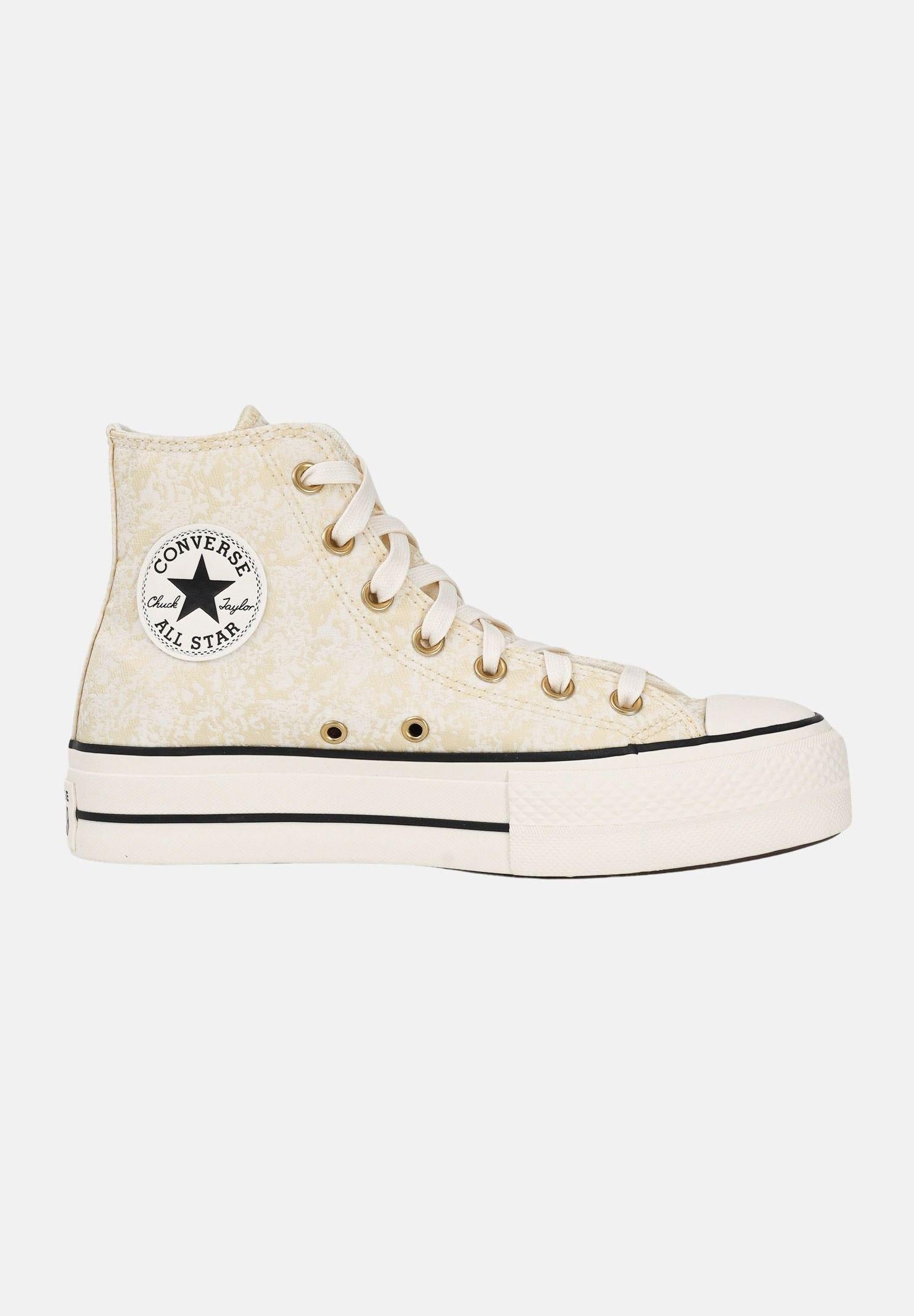 CONVERSE Sneakers Chuck Taylor All Star Lift Elevated Material Cano Alto panna e oro da donna A19115C . CONVERSE 