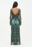 PINKO Abito lungo verde da donna con paillettes e piume 105579A2SY AS0 PINKO 