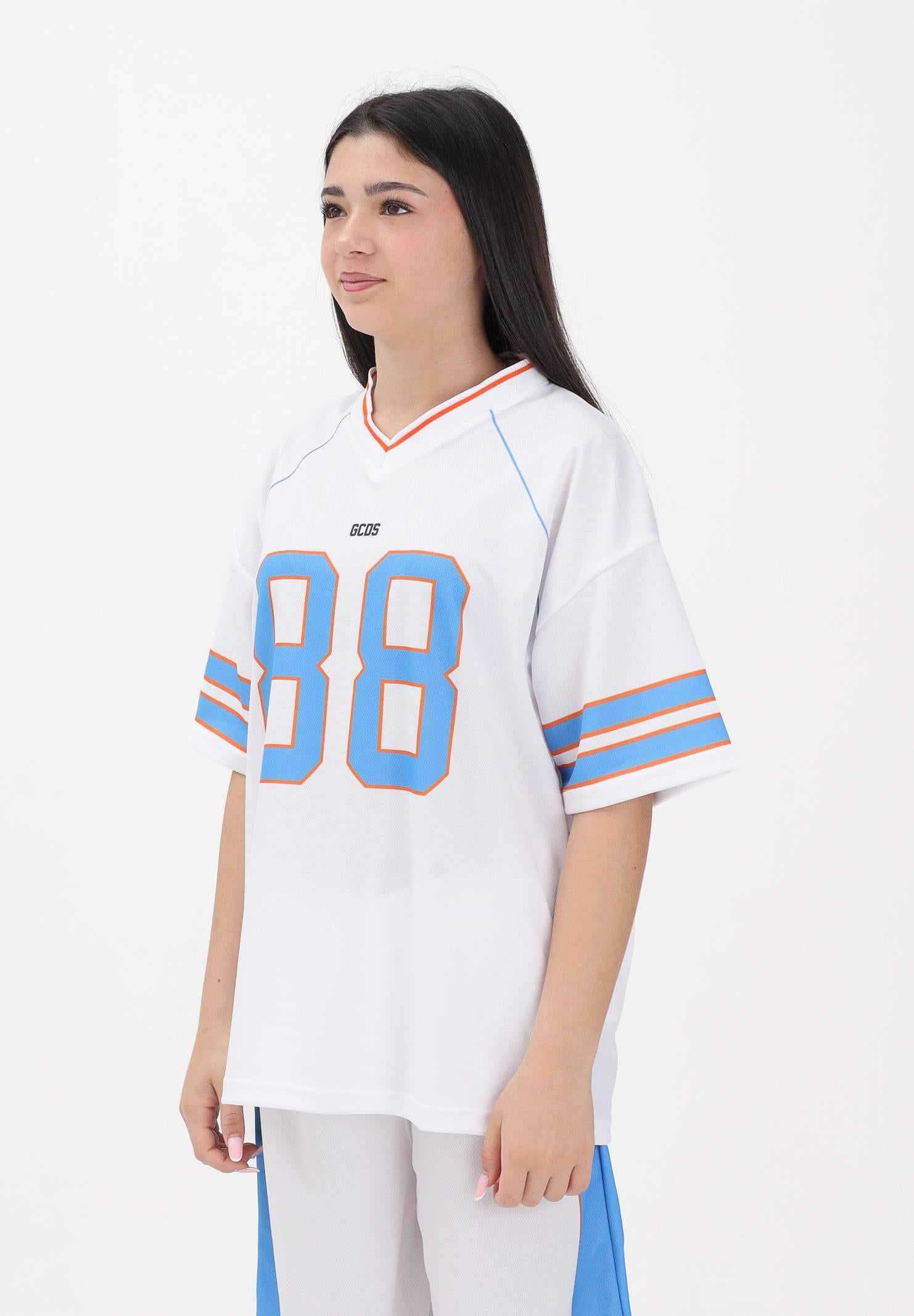 GCDS T-shirt a manica corta bianca per donna, ragazzi e bambini stile college C1BJQC709J338 100E GCDS 