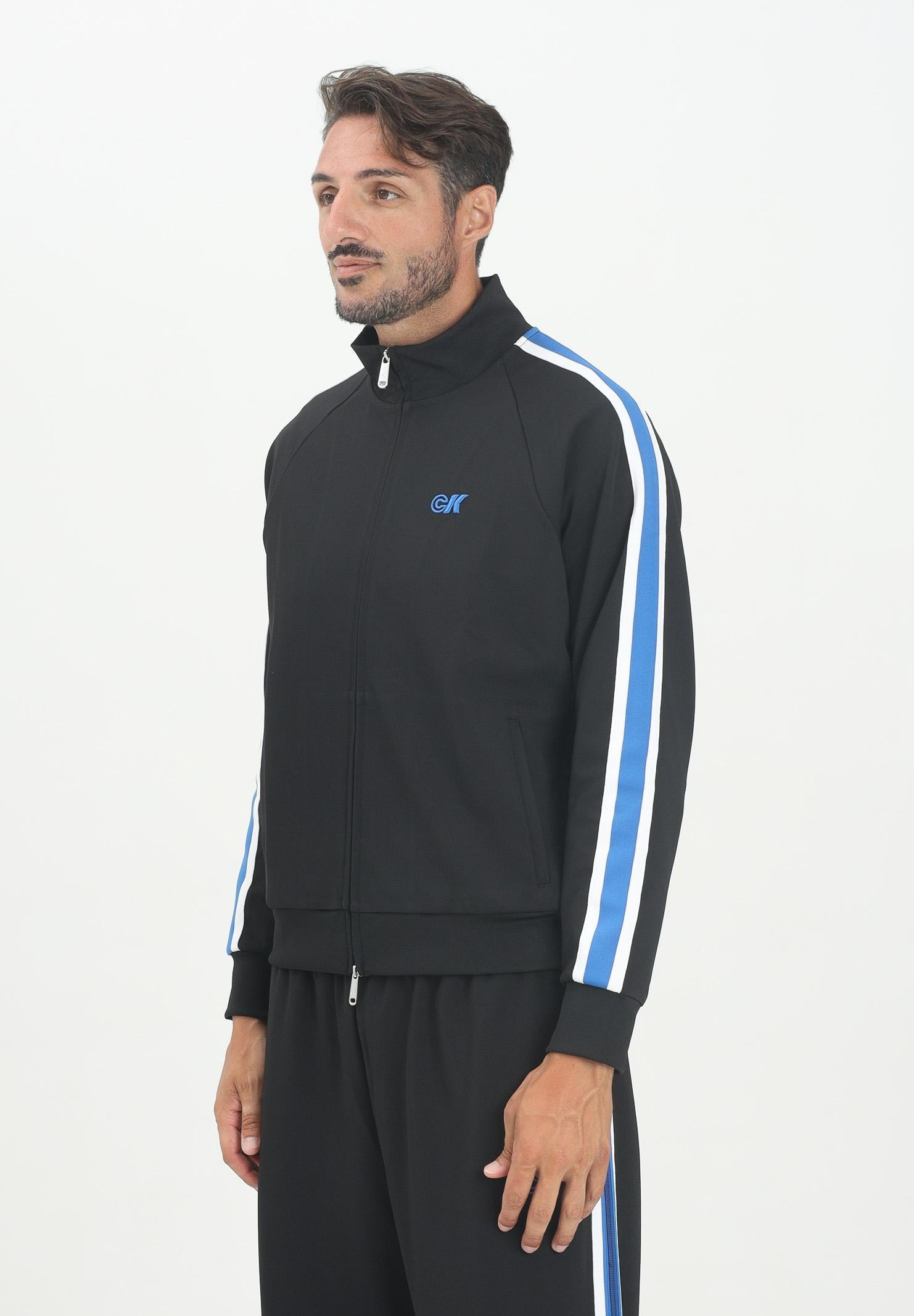 CALVIN KLEIN JEANS Felpa con zip nera da uomo con fettuccia a contrasto lungo le maniche e logo LV04RC231GUB1  CALVIN KLEIN JEANS 
