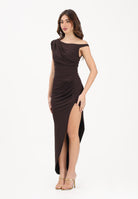 ELISABETTA FRANCHI Abito midi marrone da donna con spallina gioiello AB90661E2 EV9 ELISABETTA FRANCHI 