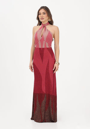 AKEP Abito lungo halter rosso fragola da donna con schiena scoperta VSKD13302 V2 AKEP 