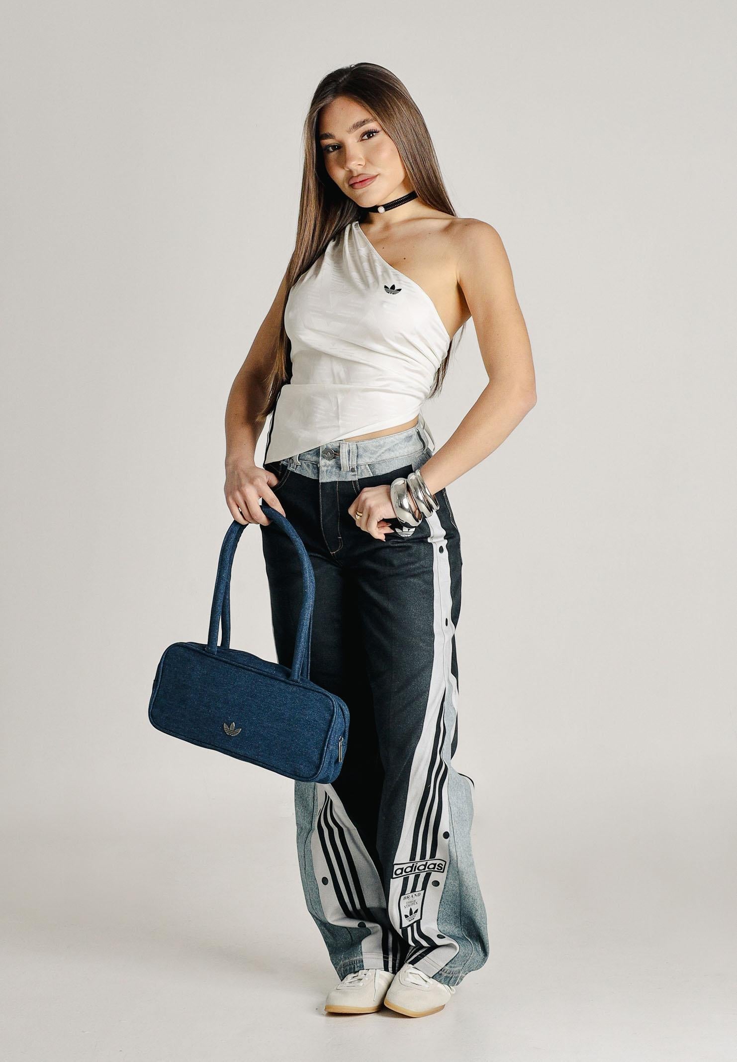 ADIDAS ORIGINALS Jeans vintage Adibreak con stampa Dead in denim chiaro e nero da donna KW4516 . ADIDAS ORIGINALS 