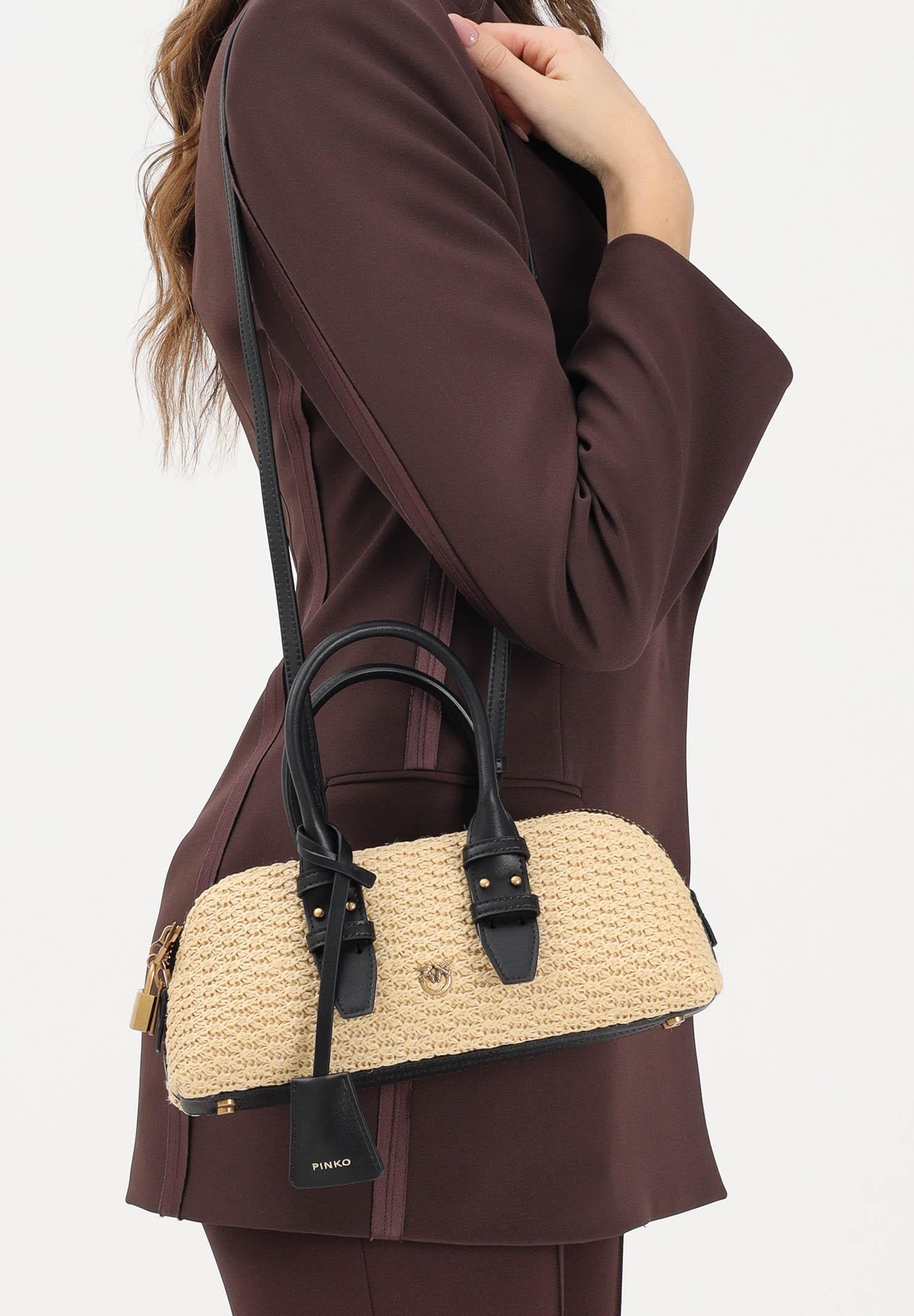 PINKO Borsa a mano Escape Bag Horizontal beige e nera da donna 105334A1RL C24Q PINKO 