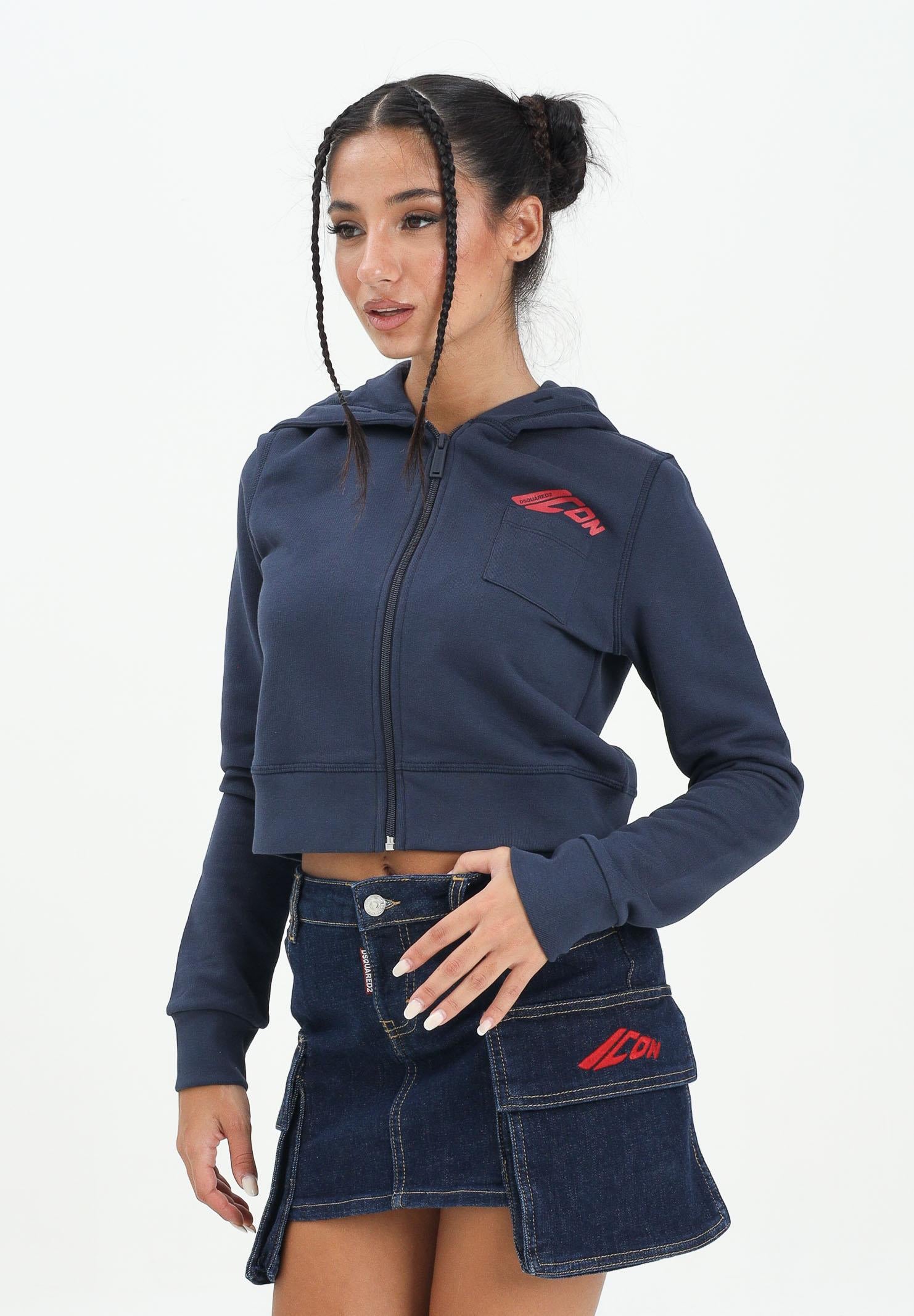 DSQUARED2 Felpa con zip blu per donna, ragazze e bambine rifinita da stampa ICON DQ3136D00ZF DQ883 DSQUARED2 