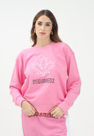 DSQUARED2 Felpa girocollo rosa per donna e bambina con foglia d'acero e logo DQ2786D0A9U DQ321 DSQUARED2 