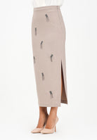 SIMONA CORSELLINI Gonna midi beige da donna con applicazioni gioiello A25CPGO01401-C00235 V0703 SIMONA CORSELLINI 