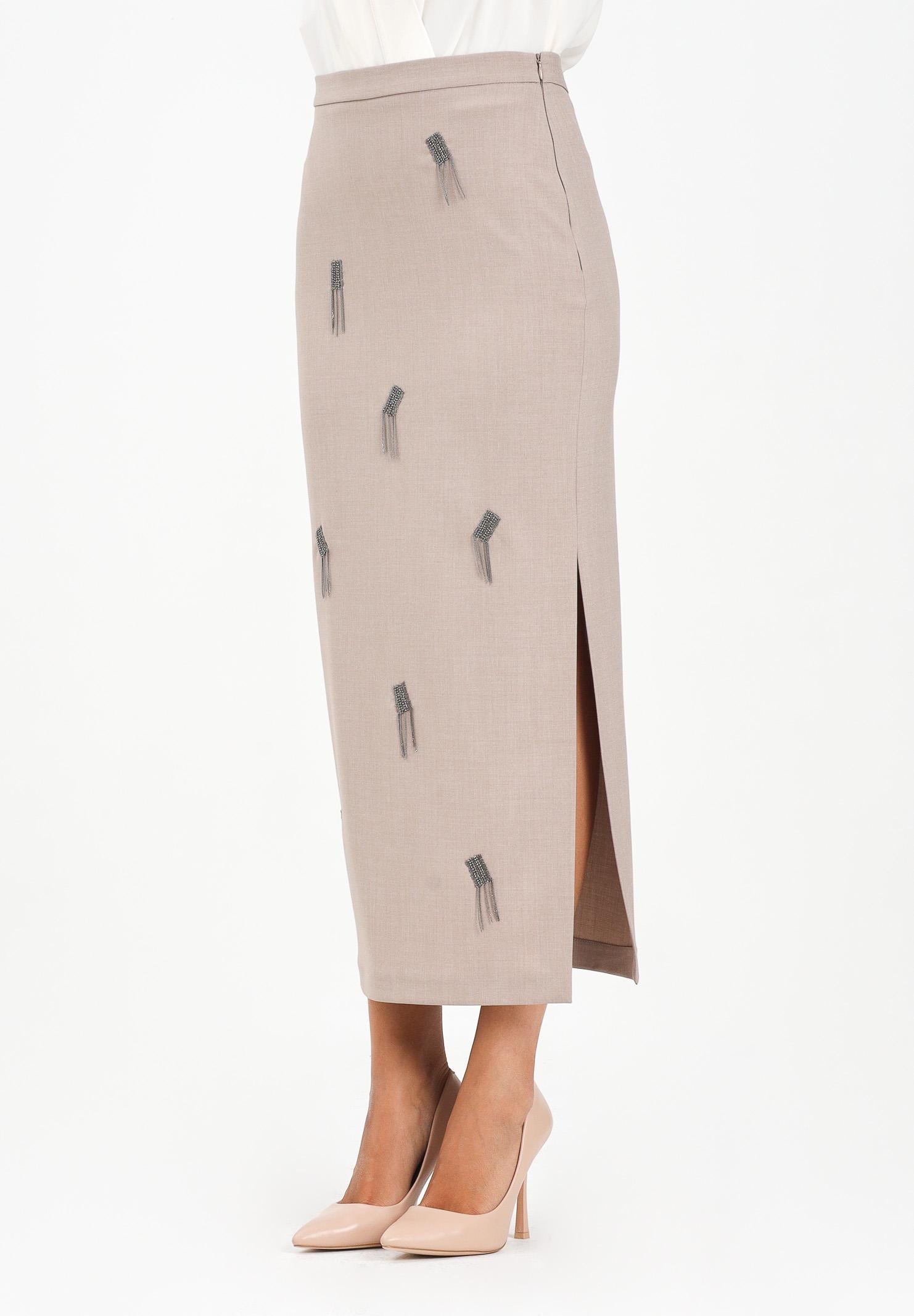 SIMONA CORSELLINI Gonna midi beige da donna con applicazioni gioiello A25CPGO01401-C00235 V0703 SIMONA CORSELLINI 