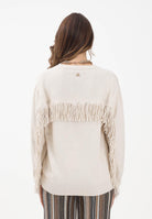 AKEP Maglioncino girocollo panna da donna in maglia rasata con frange MGKD11074 V1 AKEP 