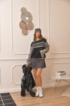 Maglioncino girocollo grigio e nero per donna e bambina con ricamo logo DQ2452D0A9R DQ900 DSQUARED2 