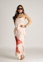 PATRIZIA PEPE Abito lungo rosa da donna con rouche e stampa Flower 2A3090A765 J510 PATRIZIA PEPE 