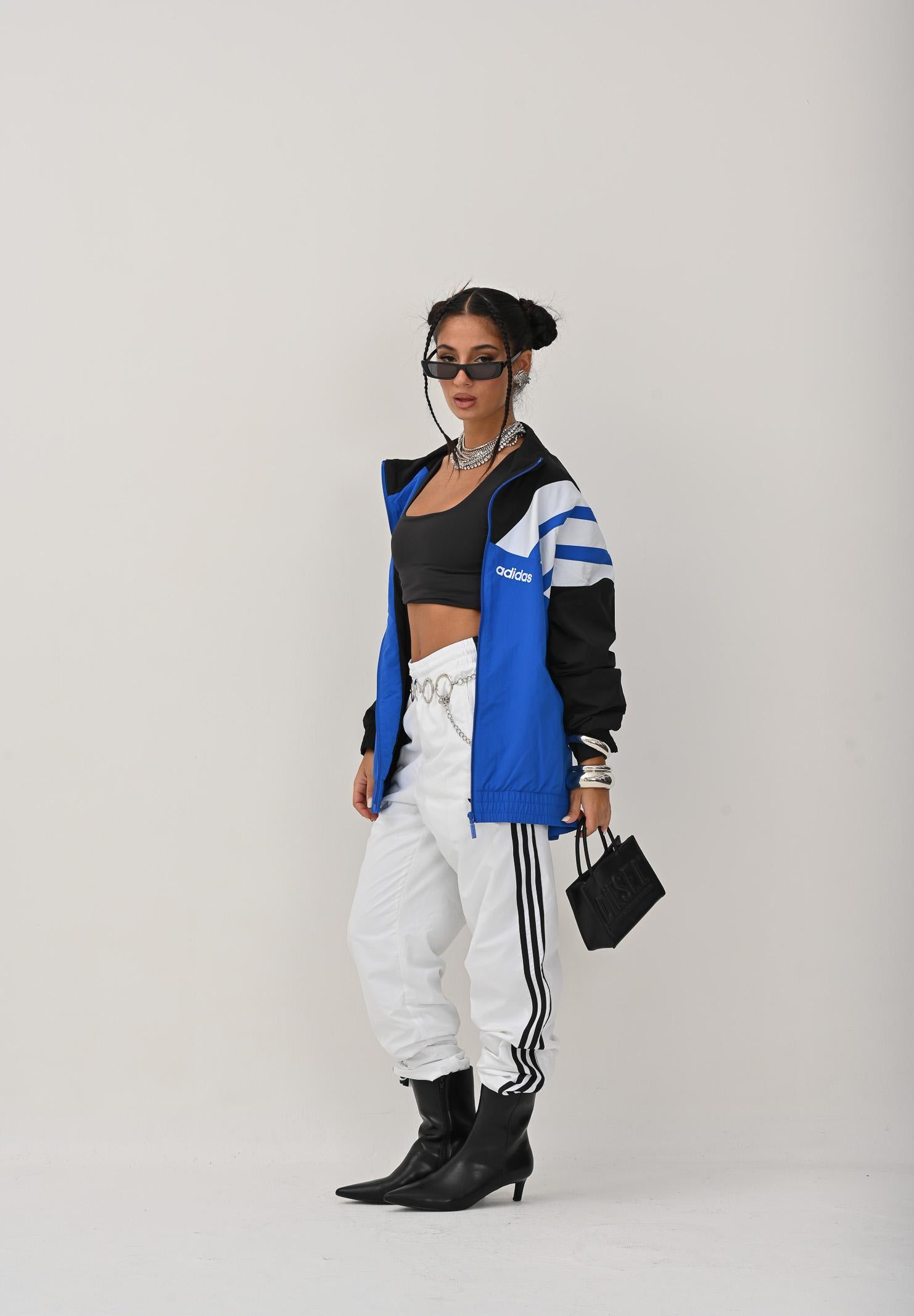 ADIDAS ORIGINALS Felpa con zip blu, bianca e nera da uomo JX3052  ADIDAS ORIGINALS 